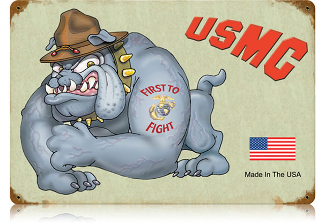 "USMC Bulldog" Vintage Metal Sign